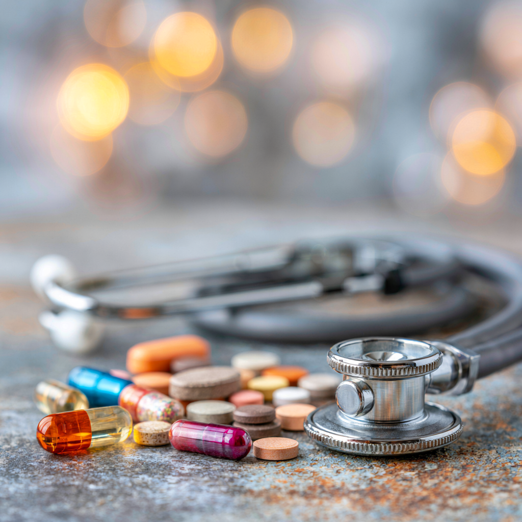 Stethoscope and prescription medications representing the first 24 hours of medically supervised detox. San Diego Wellness Center in San Diego, California provides medical evaluations, withdrawal management, and 24 hour support to help clients begin recovery safely.