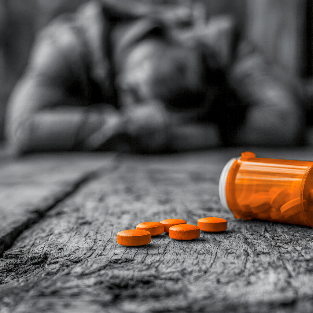 Prescription pills and an open medication bottle beside a person in distress, representing the warning signs that medical detox may be needed immediately. San Diego Wellness Center in San Diego, California provides medically supervised detox with 24 hour support for safe withdrawal and recovery.