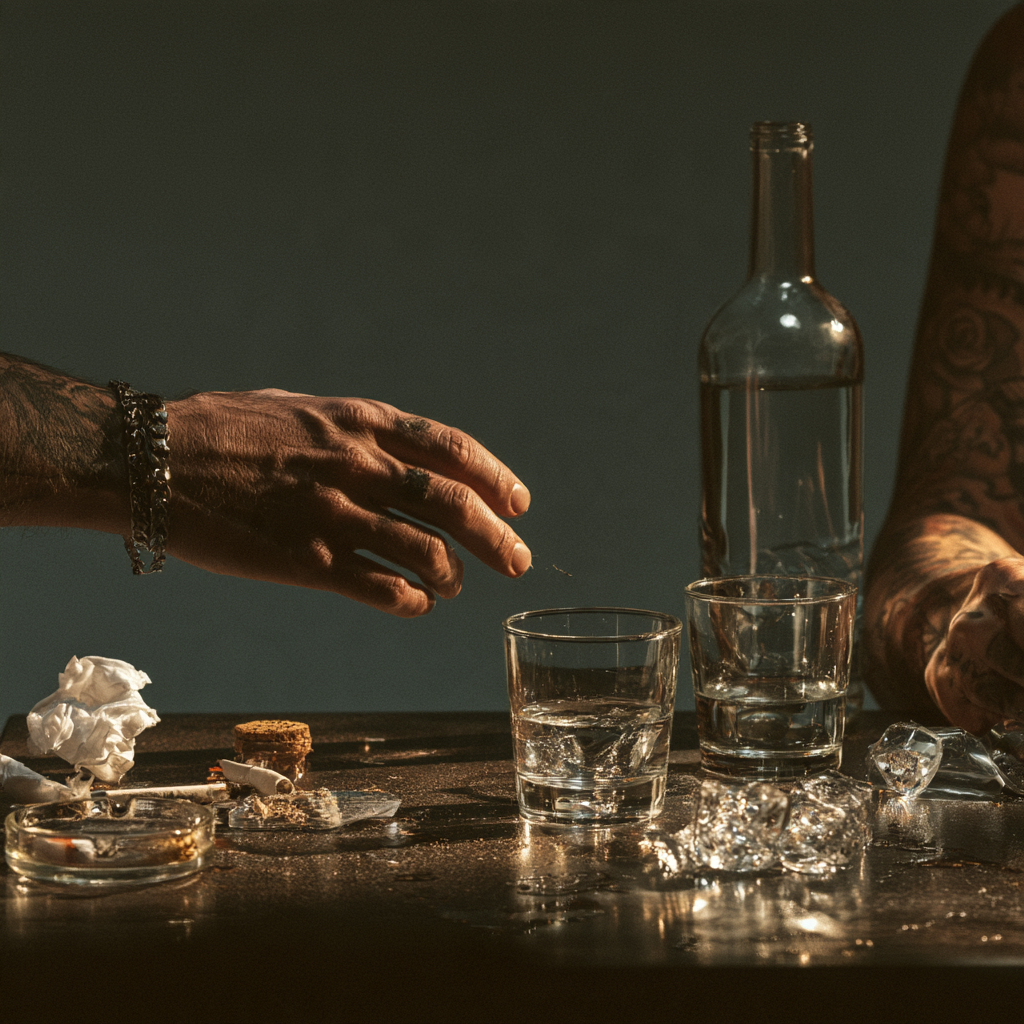 Alcohol bottle and glasses on a table representing drug and alcohol addiction, with DBT available as part of treatment at San Diego Wellness Center.